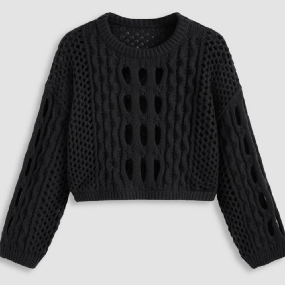 Cider: NWT Black Open Knit Sweater